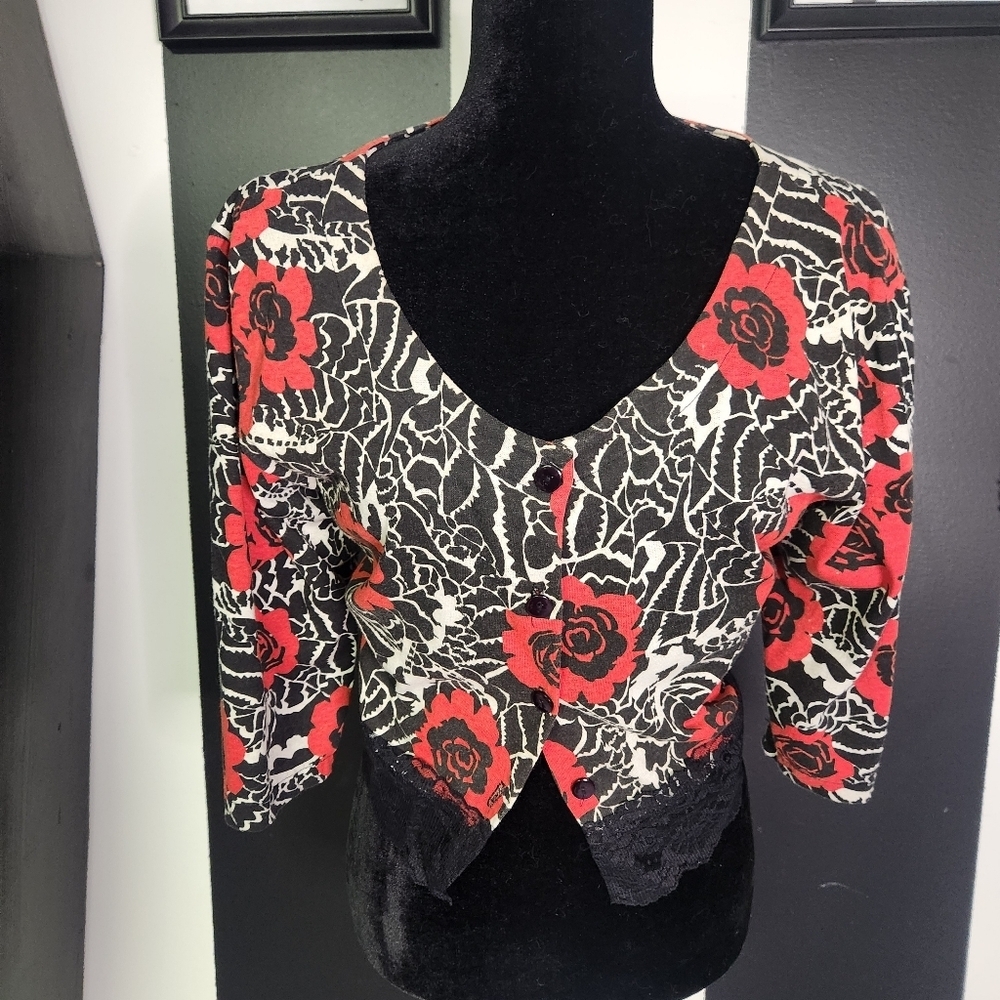 Kered Sportswear Red Rose and Spiderweb Gothic Bolero | Size M